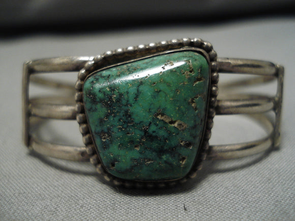 Vintage Native American Navajo Bracelet- B Woody Sterling Silver Green Turquoise-Nativo Arts