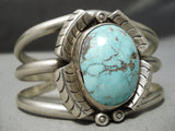 Superior Vintage Native American Navajo Domed Light Blue Turquoise Sterling Silver Bracelet Old-Nativo Arts