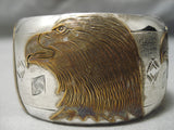 Completely Hand Carved Vintage Native American Navajo Gold Sterling Silver Eagle Bracelet-Nativo Arts