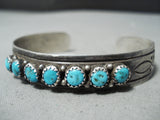 Amazing Vintage Native American Navajo Kingman Turquoise Sterling Silver Bracelet Old-Nativo Arts