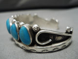 Native American Very Unqiue Waving Design Vintage Navajo Blue Turquoise Sterling Silver Bracelet-Nativo Arts
