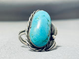 Turquoise Leaves Authentic Vintage Native American Navajo Sterling Silver Ring-Nativo Arts