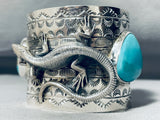 Highly Detailed Wide Native American Lizard Turquoise Sterling Silver Bracelet-Nativo Arts