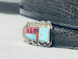 Native American Gilbert Tom Snake Skin Leather Sterling Silver Inlay Ranger Belt-Nativo Arts