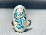 Very Old Authentic Vintage Native American Navajo Turquoise Inlay Sterling Silver Ring-Nativo Arts