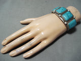 Incredible Vintage Native American Navajo Pilot Mountain Turquoise Sterling Silver Bracelet Old-Nativo Arts