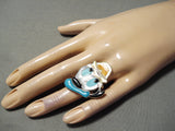 Detailed Huge Zuni Native American Donald Duck Turquoise Sterling Silver Ring-Nativo Arts