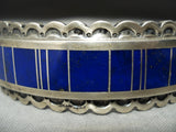 Thicker Signed Vintage Native American Navajo Lapis Sterling Silver Bracelet-Nativo Arts