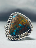 Unique Del Secatero Native American Navajo Bisbee Turquoise Sterling Silver Ring-Nativo Arts