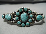 Rare Vintage Native American Navajo Crow Springs Turquoise Coil Sterling Silver Bracelet-Nativo Arts