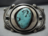 Incredible Deeset Green Turquoise Vintage Native American Navajo Sterling Silver Bracelet Old-Nativo Arts