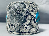 Native American 252 Gram Huge Heavy Navajo Bison Turquoise Sterling Silver Bracelet-Nativo Arts