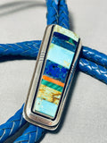 Important Vintage Native American Navajo Leroy Begay Rare Blue Bolo Tie Sterling Silver-Nativo Arts