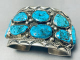 Huge Signed Vintage Native American Navajo Blue Turquoise Sterling Silver Bracelet-Nativo Arts
