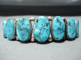 Signed Hvy Vintage Native American Navajo Turquoise Nugget Sterling Silver Bracelet-Nativo Arts