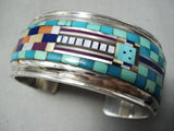 One Of The Most Detailed Vintage Native American Navajo Turquois Esterling Silver Bracelet-Nativo Arts
