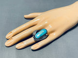 Outstanding Vintage Native American Navajo Blue Gem Turquoise Sterling Silver Ring-Nativo Arts