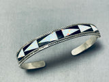 Beautiful Vintage Native American Zuni Opal Sterling Silver Bracelet Signed Joe Zunie-Nativo Arts