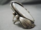Superlative Vintage Navajo Peal Sterling Silver Leaf Native American Ring Old-Nativo Arts