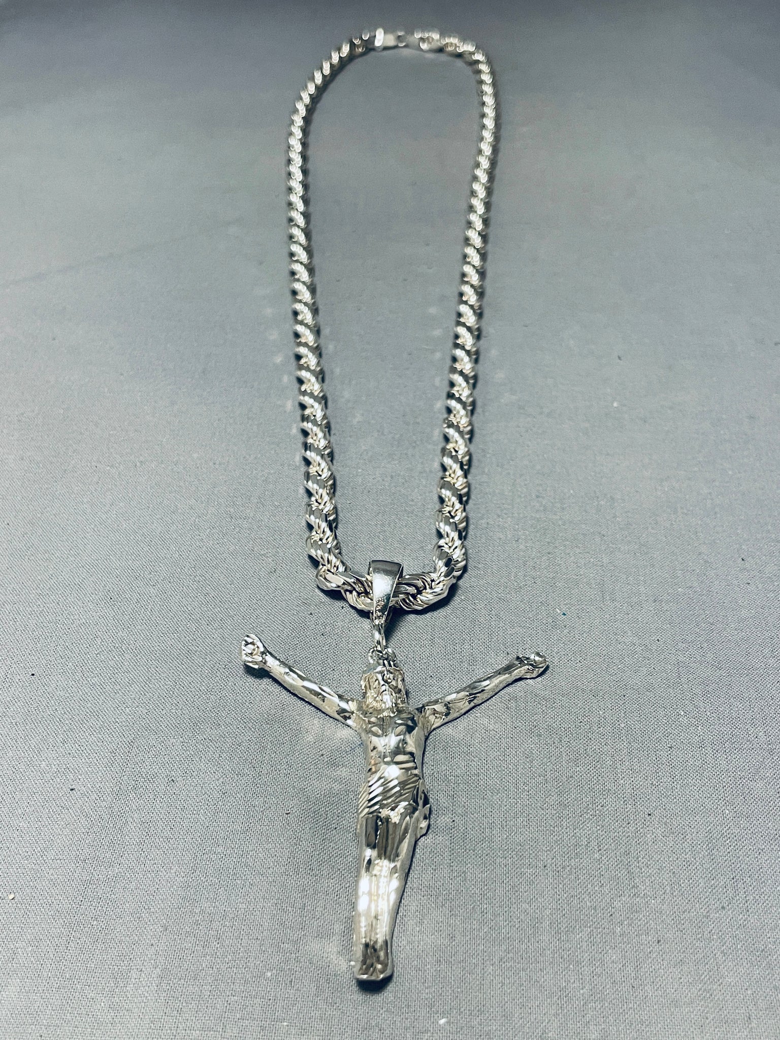 Men's Sterling Silver Crucifix Pendant Necklace with Stainless Steel Chain,  24 | eBay
