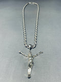 Native American Rare 143 Gram Southwestern Vintage Sterling Silver Crucifix Necklace-Nativo Arts