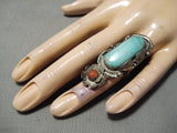 Impressive Vintage Navajo Tuquoise Sterling Silver Native American Ring Old-Nativo Arts