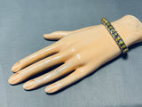 Signed Vintage Native American Navajo Domed Green Turquoise Sterling Silver Bracelet-Nativo Arts