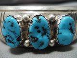 Thicker!! Vintage Native American Navajo Deep Blue Turquoise Sterling Silver Bracelet Old-Nativo Arts