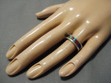 Important Inlay Artist Vintage Native American Navajo Turquoise Sterling Silver Ring Old-Nativo Arts