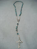 Exquisite Navajo Native American Turquoise Sterling Silver Rosary Necklace-Nativo Arts