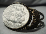 Native American Incredibly Intricate!! Vintage Navajo Sterling Silver Hand Carved Bracelet Old-Nativo Arts