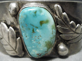 Superior Vintage Native American Navajo Royston Turquoise Sterling Silver Leaf Bracelet Old-Nativo Arts