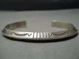 Thick Hand Tooled Vintage Native American Navajo Jim Frank Sterling Silver Bracelet Old-Nativo Arts
