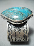 Magnificent Native American Navajo Pilot Mountain Turquoise Sterling Silver Bracelet Signed-Nativo Arts