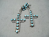 Exquisite Native American Zuni Sleeping Beauty Turquoise Sterling Silver Cross Earrings-Nativo Arts