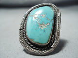 Wonderful Vintage Native American Navajo Blue Gem Turquoise Sterling Silver Ring Old-Nativo Arts