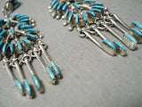 Incredible Vintage Zuni Native American Long Turquoise Sterling Silver Earrings-Nativo Arts