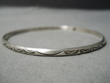 Hand Tooled Vintage Navajo Sterling Silver Native American Bangle Bracelet Old-Nativo Arts