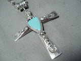 Heavy Navajo Turquoise Sterling Silver Cross Necklace Native American-Nativo Arts