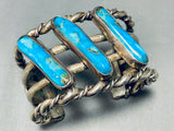 Heavy Coiled Coin Vintage Native American Navajo Turquoise Sterling Silver Bracelet Old-Nativo Arts