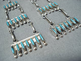 Exquisite Vintage Native American Zuni Turquoise Needlepoint Sterling Silver Earrings-Nativo Arts