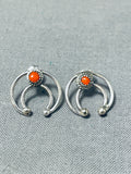 Out Of The Box Unique Naja Native American Navajo Coral Sterling Silver Earrings-Nativo Arts