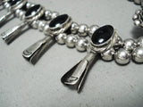 Women's Vintage Native American Navajo Jet Sterling Silver Squash Blossom Necklace-Nativo Arts