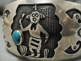 Superior Vintage Hopi Native American Navajo Mudhead Sterling Silver Persin Turquoise Bracelet-Nativo Arts