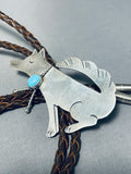 Whimsical Native American Navajo Sleeping Beauty Turquoise Sterling Silver Coyote Bolo-Nativo Arts