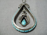 Museum Vintage Native American Navajo Turquoise Inlay Sterling Silver Teardrop Necklace-Nativo Arts