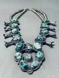 191 Gram Vintage Native American Navajo Turquoise Sterling Silver Squash Blossom Necklace-Nativo Arts