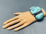 Signed Heavy Vintage 116 Gram Native American Navajo Turquoise Sterling Silver Bracelet-Nativo Arts