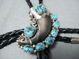 Very Rare Vintage Native American Navajo Bear Turquoise Sterling Silver Bolo Tie-Nativo Arts