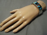 Rare Bisbee Turquoise Vintage Native American Navajo Sterling Silver Inlay Bracelet Old-Nativo Arts